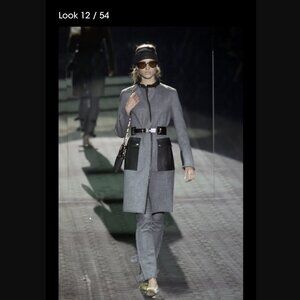 Runway Gucci Tom Ford Era Wide-Leg Herringbone Cropped Pants Leather Trim 38/2